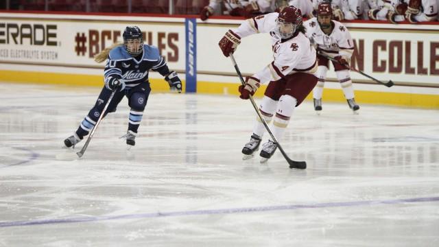 BC Crushes Maine Behind Skarupa's Two Goals