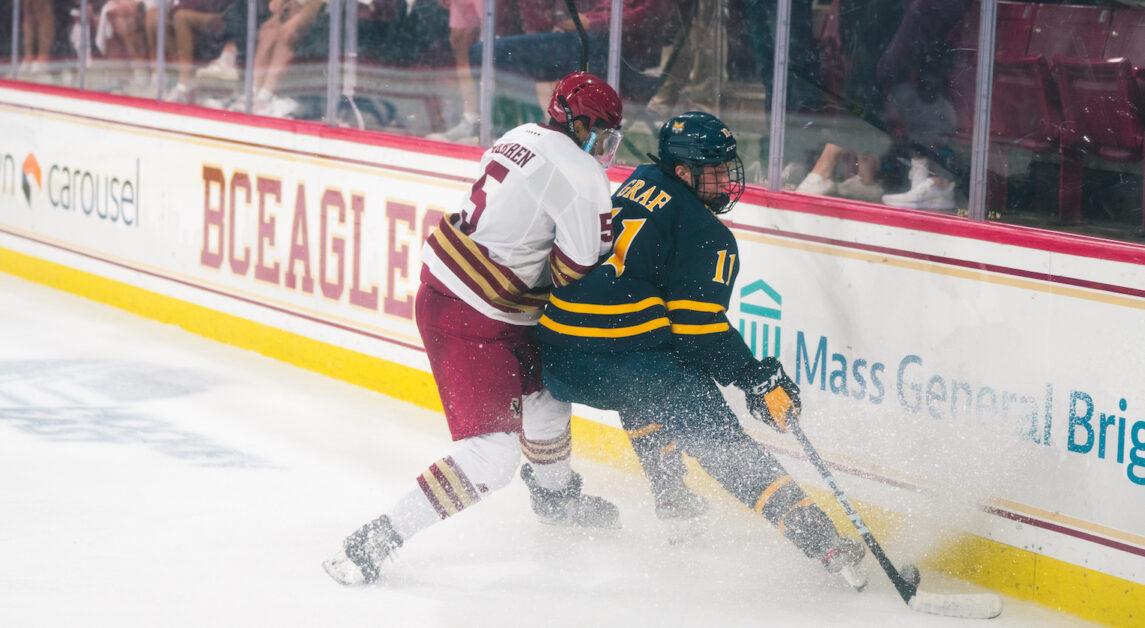 Eamon Powell scored his first goal of the season for the Eagles in the loss. (Chris Ticas / Heights Staff)