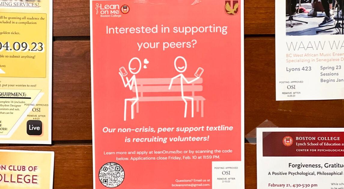 Through the Boston College chapter of Lean on Me BC, students can anonymously chat with trained student supporters. (Photo Courtesy of Ainsley Kohler) 