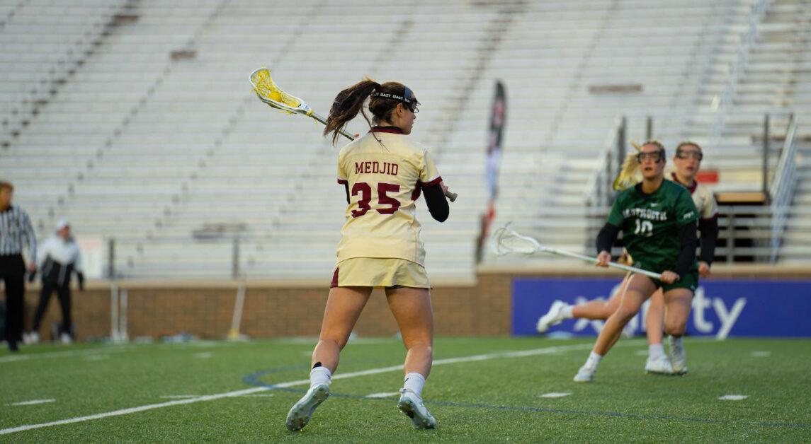 Jenn Medjid racked up six goals in BC’s commanding win—a season high for the graduate student. (Kenneth Chen / Heights Staff)