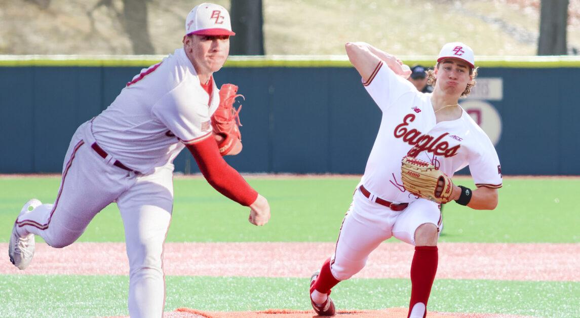 While Roman leads the Eagles in ERA this season, Flynn has registered 53 strikeouts to only 14 walks. (Graphic by Nicole Vagra / Heights Editor)