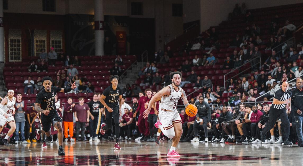 Jaeden Zackery, pictured, scored 19 points in BC’s loss. (Henry Hurd / Heights Staff)