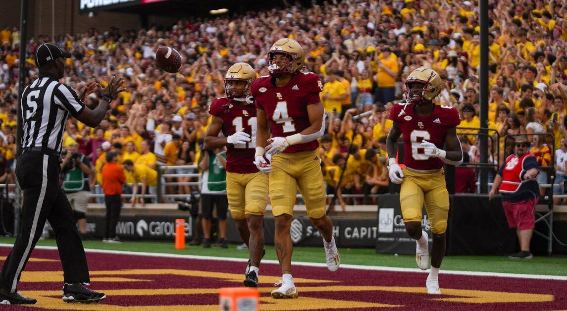 Reed Harris (pictured above, center) scored a 67-yard receiving touchdown to put BC up 14–3 early in the second quarter (Paul Criado / Heights Staff) 