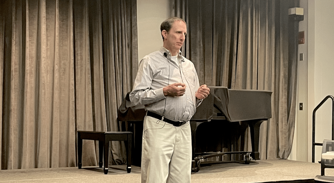 Author Sam Farmer talked about his experiences with autism and his book in an event at Newton Free Library Wednesday night. (Liam Davenport / For The Heights)