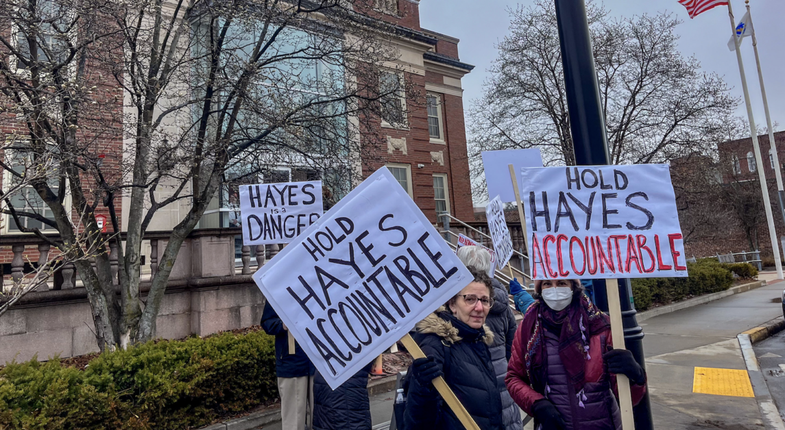 At Thursday’s hearing, protesters stood outside the courthouse. (Genevieve Morrison / Heights Editor)