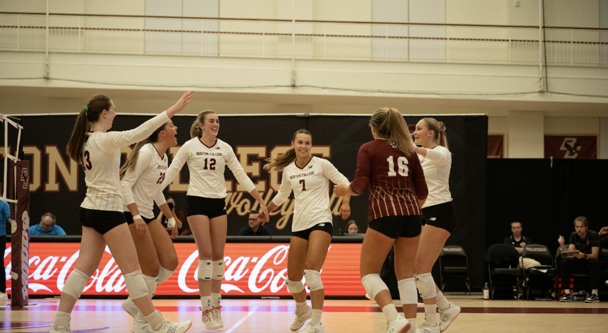 Outside of its 3–0 sweep of Virginia, Boston College volleyball is 0–4 in conference play and has only won one of those 12 sets. (Paul Criado / Heights Staff)