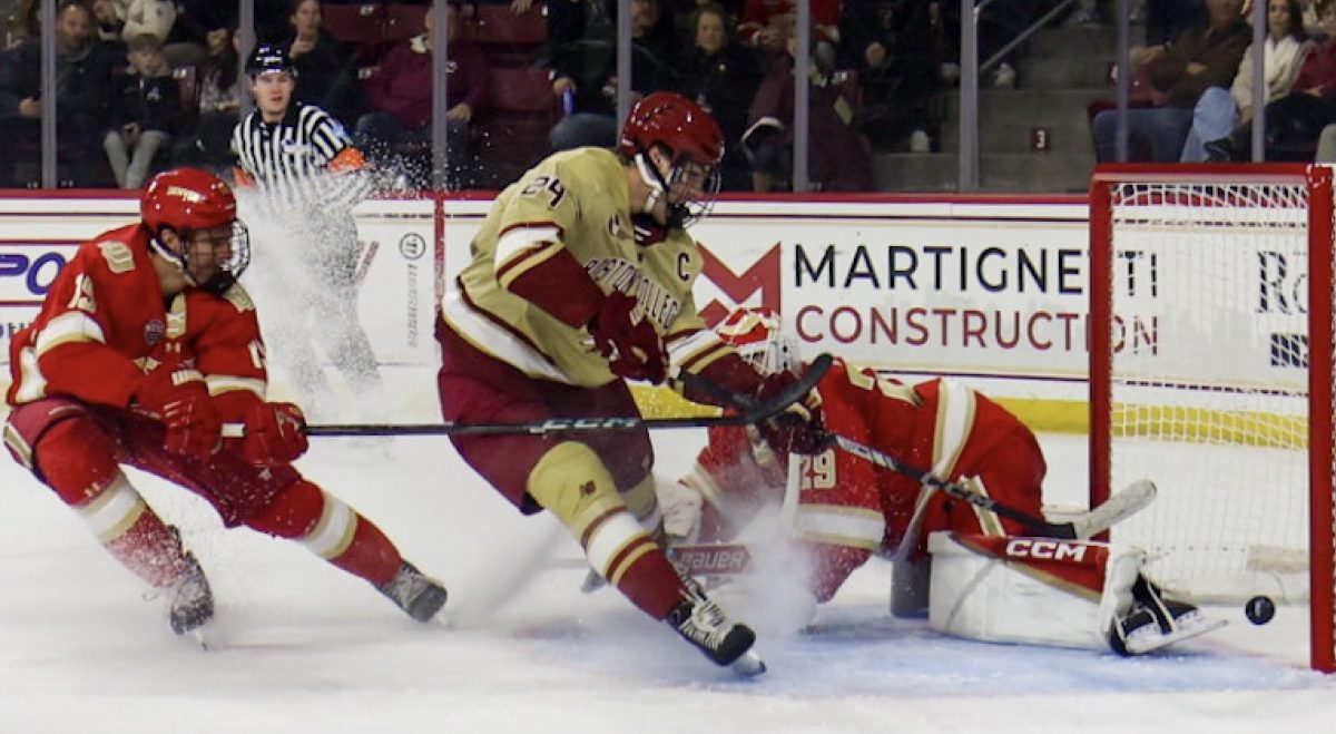 Andre Gasseau, pictured, scored the Eagles’ first goal of the night. (Sarah Fleming / Heights Staff)