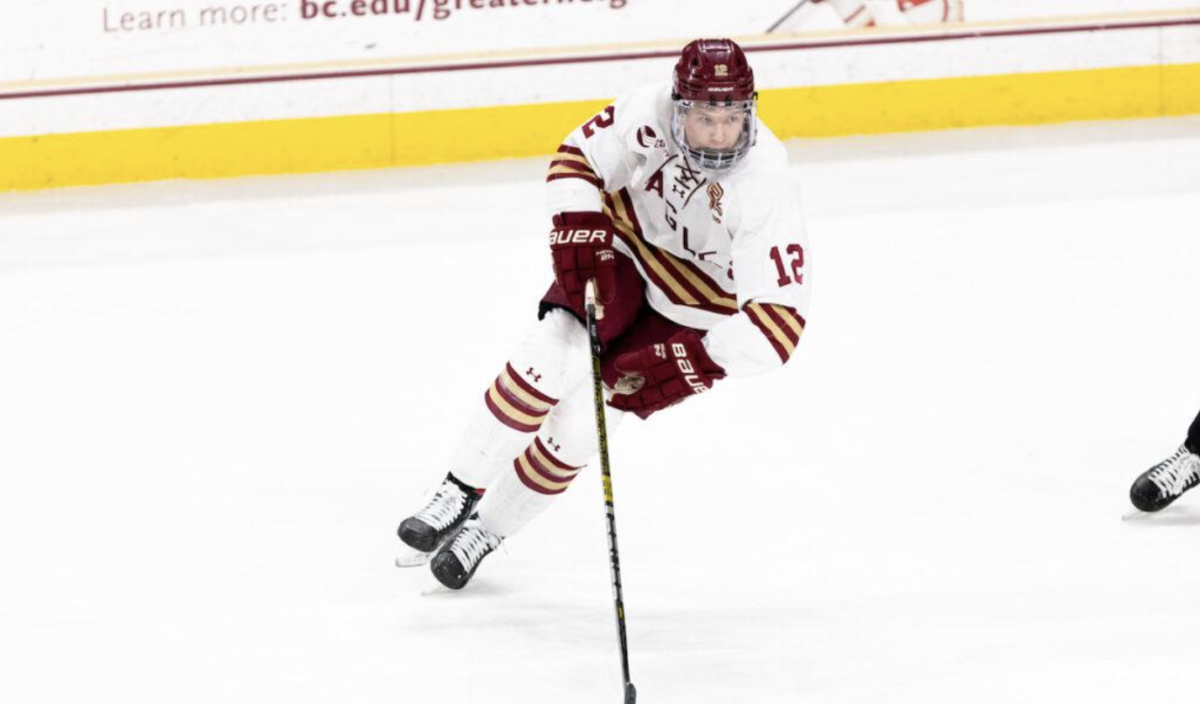 Boldy, pictured, recorded 57 points across two seasons at BC. (Heights Archives) 