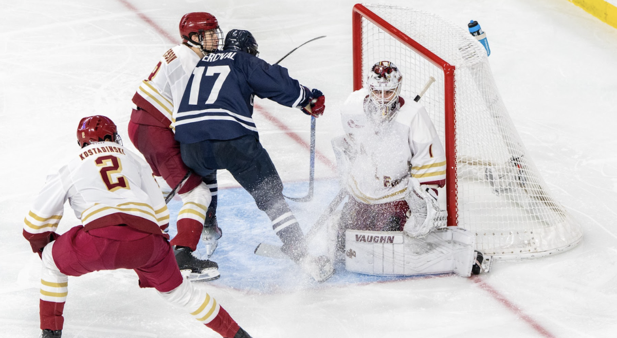 Cloutier, pictured, gave up four goals and saved 28 pucks in the Eagles’ loss. (Anatoly Guz / Heights Staff)