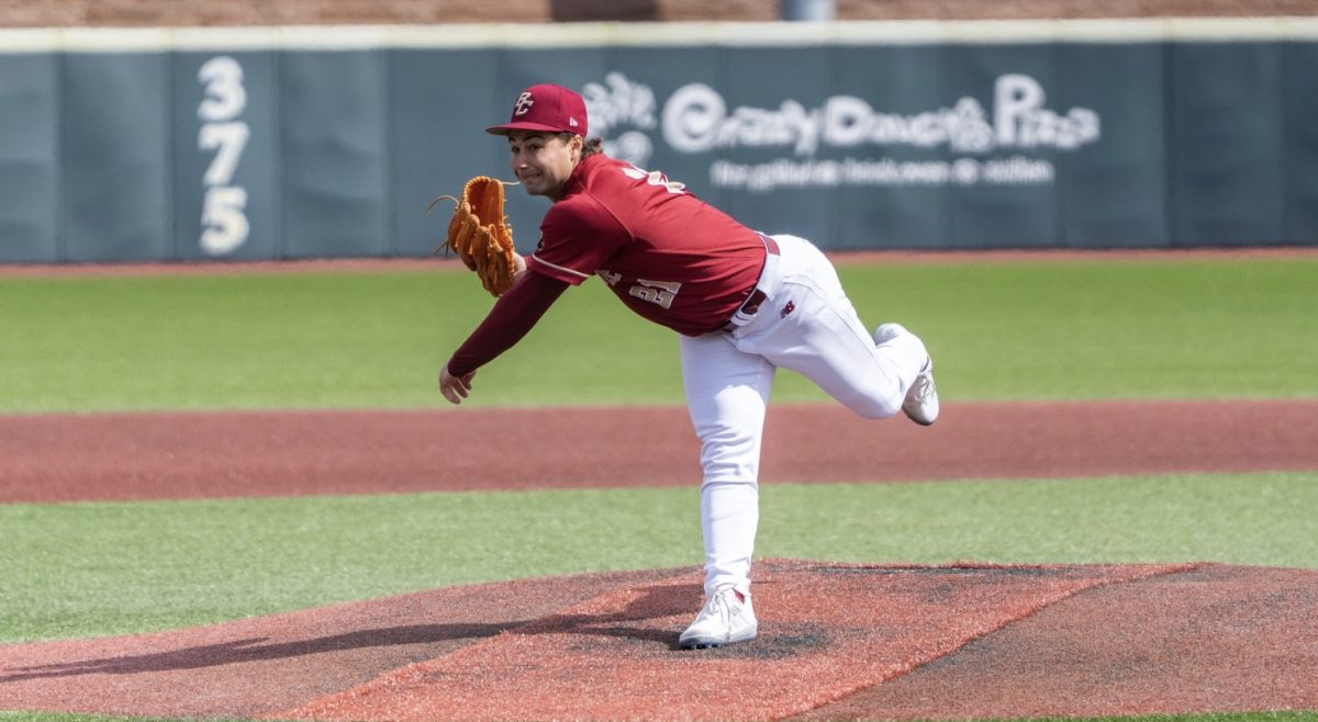 Mudd, pictured, struck out 10 over 7.1 innings in BC's 8–4 victory. (Anatoly. Guz / Heights Staff)